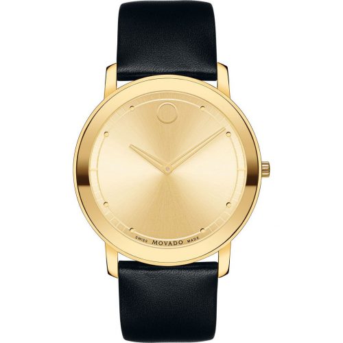 Movado Sapphire 0606883 Gold Leather Watch 40mm