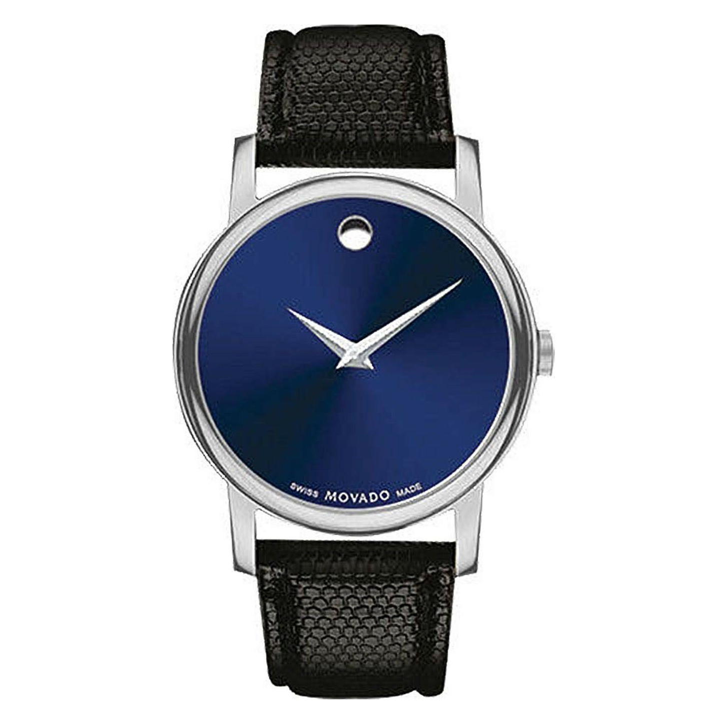 MOVADO MUSEUM BLUE DIAL BLACK WATCH 38MM