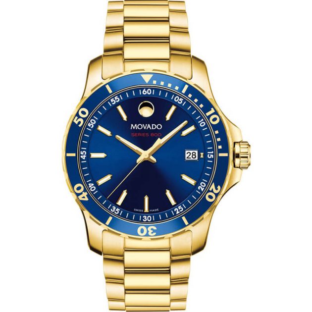 Movado 2600144 Series 800 Blue Yellow Gold PVD Watch 40mm